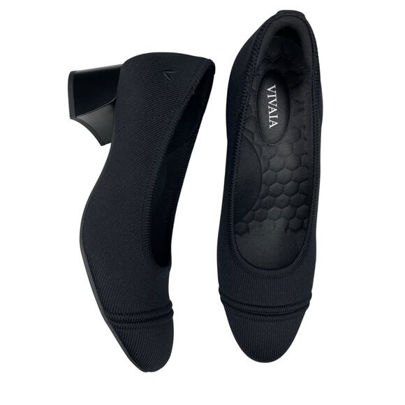 Vivaia Shoes - Vivaia womens Julie Arch Pro Almond Toe Block Heels Black 37.5 US 7 smart casual